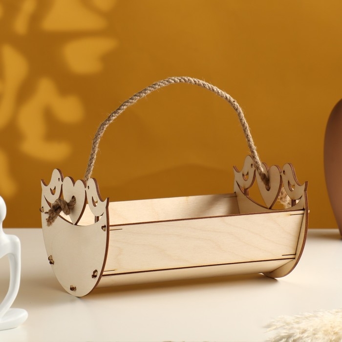 Кашпо деревянное 22&times;15&times;12 см уникальное "Птичкина кормушка Лайт", ручка верёвка, натуральный