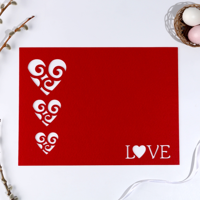 Салфетка &laquo;Сердце&raquo;, цвет красный, фетр, 38х28 см