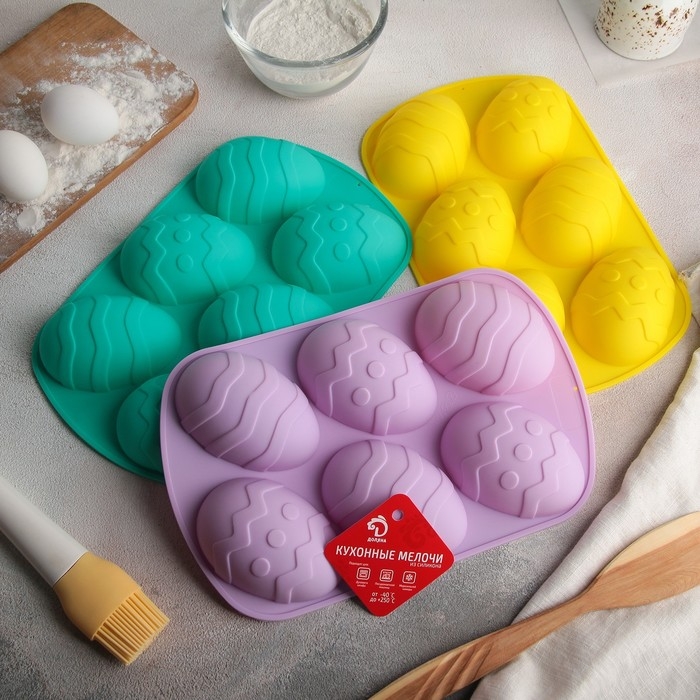 Форма для выпечки Доляна «Пасха. Пасхальные яйца», силикон, 32,5×19,5 см, 6 ячеек (9,7×6,8 см), цвет красный Форма для выпечки Доляна «Пасха. Пасхальные яйца», силикон, 32,5×19,5 см, 6 ячеек (9,7×6,8 см), цвет красный