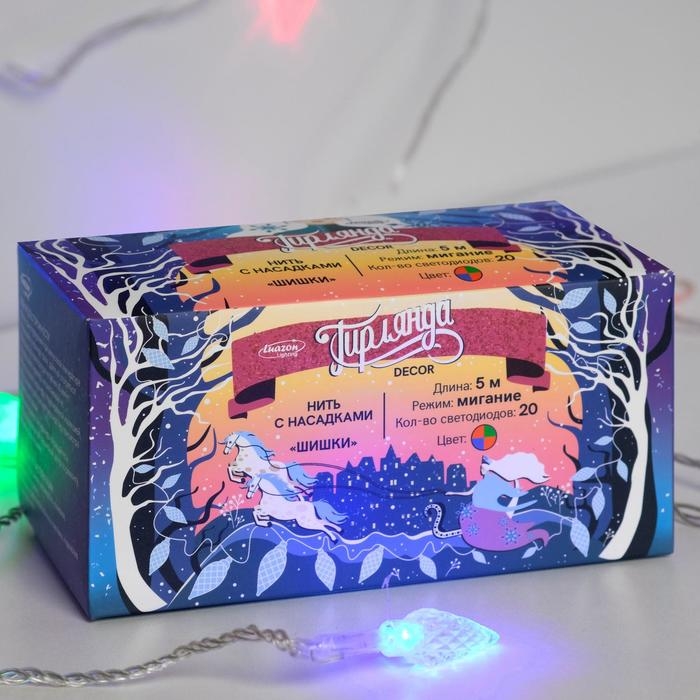 Гирлянда «Нить» 5 м с насадками «Шишки», IP20, прозрачная нить, 20 LED, свечение мульти (RG/RB), мигание, 220 В Гирлянда «Нить» 5 м с насадками «Шишки», IP20, прозрачная нить, 20 LED, свечение мульти (RG/RB), мигание, 220 В