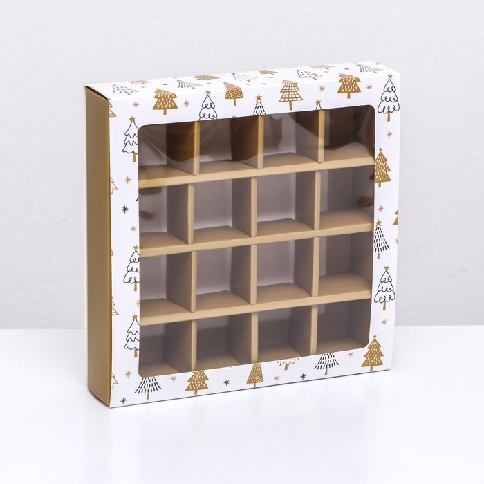 Новый год. Коробка под 16 конфет, 17,7х17,7х3,8 см, кондитерская упаковка