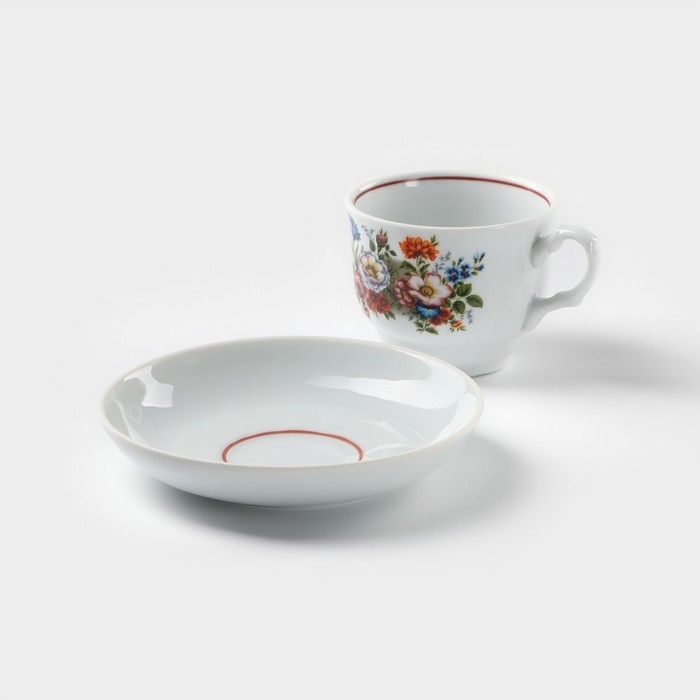 Чайная пара фарфоровая «Букет цветов», 250 мл, блюдце d=15 см Чайная пара фарфоровая «Букет цветов», 250 мл, блюдце d=15 см