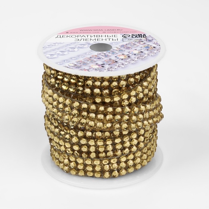 Стразы термоклеевые, d = 4 мм, ширина - 12 мм, 4,5 &plusmn; 0,5 м, цвет золотой
