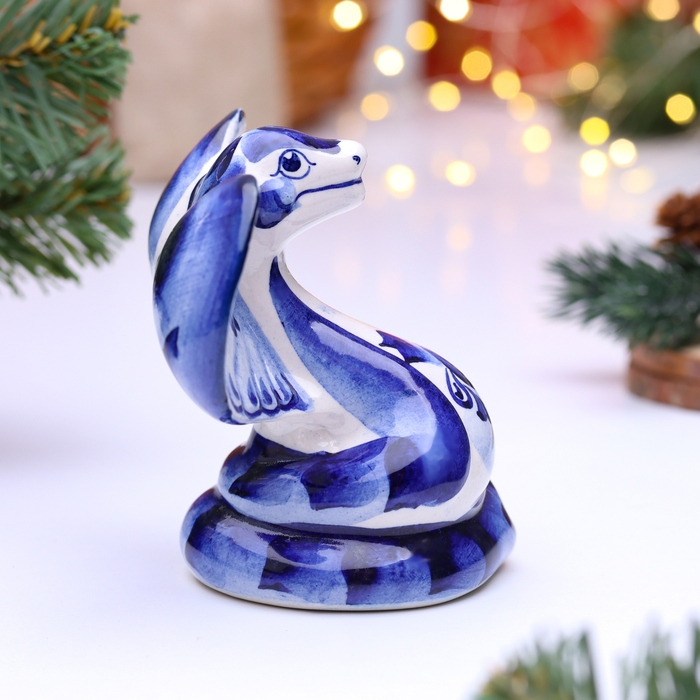 Новый год. Сувенир символ года "Змея Касси", гжель