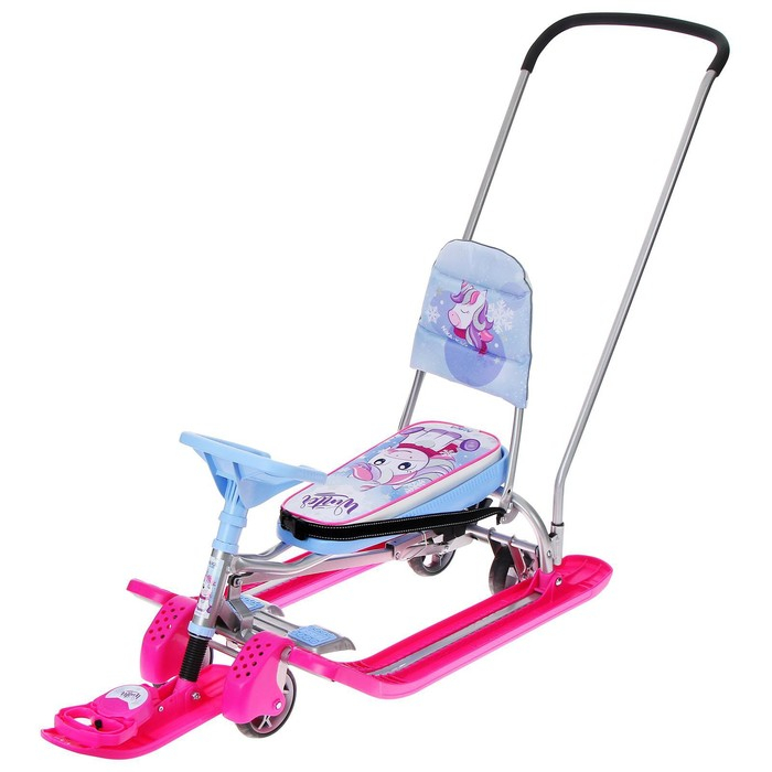 Снегокат с колёсами &laquo;Тимка спорт 6 Единорог&raquo;, ТС6-М/ЕР, с родительской ручкой, со спинкой и ремнём безопасности