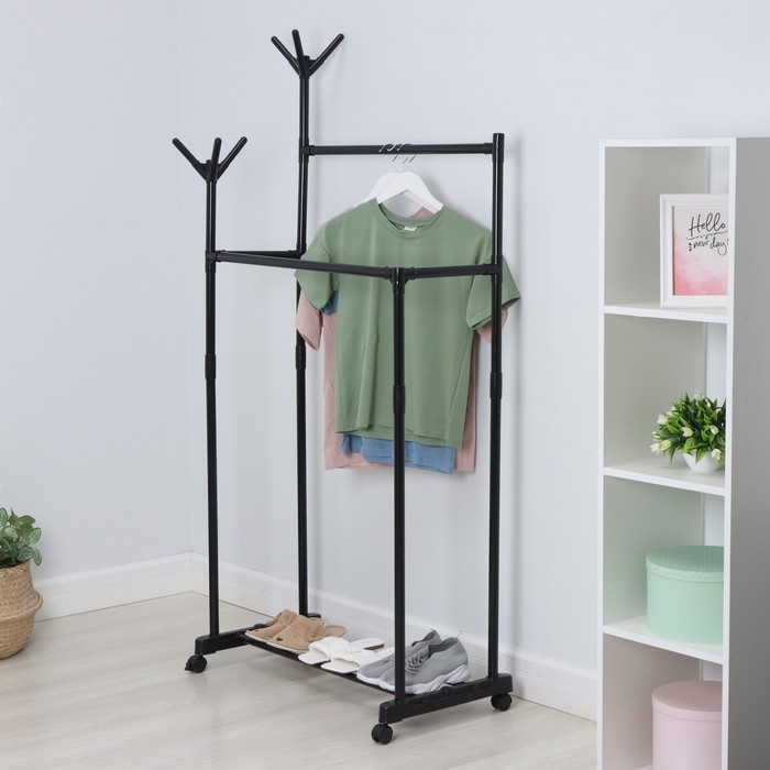 Вешалка - стойка напольная для одежды LaDо́m, с полкой для обуви, двойная, 80&times;42&times;156 см, цвет чёрный