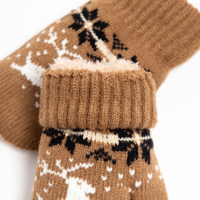 Новый год. Варежки детские, цвет коричневый, размер 14 (4-6 лет) Новый год. Варежки детские, цвет коричневый, размер 14 (4-6 лет)