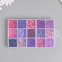 Бисер стекло 6/0, 8/0, 12/0 в шкатулке "Фиолетовый" стеклярус 15,5х9,5х1,6 см