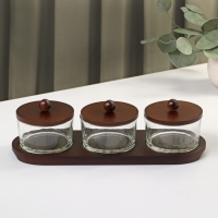 Набор стеклянных конфетниц &laquo;Натурэль&raquo;, на деревянной подставке, 200 мл, 30,5&times;10,5 см, 3 шт