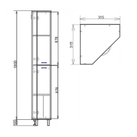 Пенал для ванной комнаты угловой, 31,5 х 31,5 х 180 см