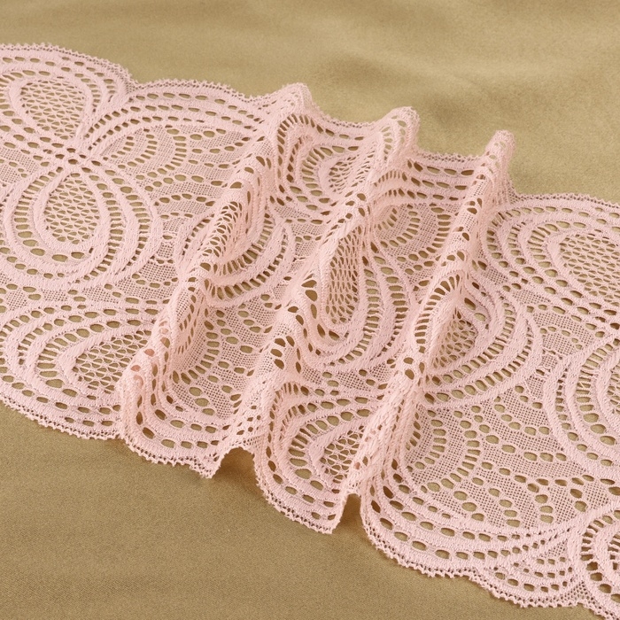 Кружевная эластичная ткань, 180 мм &times; 2,7 &plusmn; 0,5 м, цвет розово-бежевый