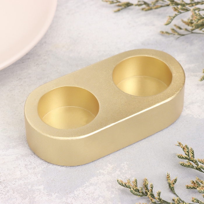 Подсвечник "Мрамор" из гипса для двух свечей овальный, 12х6х3см,золото