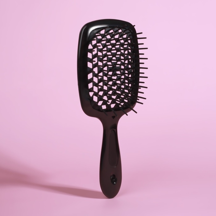 Расчёска массажная, широкая, вентилируемая, 8,5 &times; 20,5 см, цвет чёрный