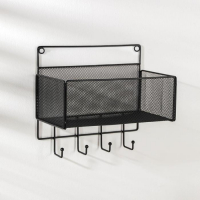 Полка на 4 крючка Доляна &laquo;Кантри&raquo;, 15&times;27&times;24 см, цвет чёрный