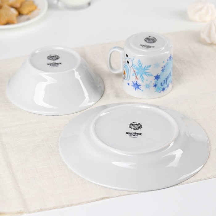 Набор посуды, 3 предмета: кружка 200 мл, тарелка 17 см, салатник 350 мл, Холодное сердце