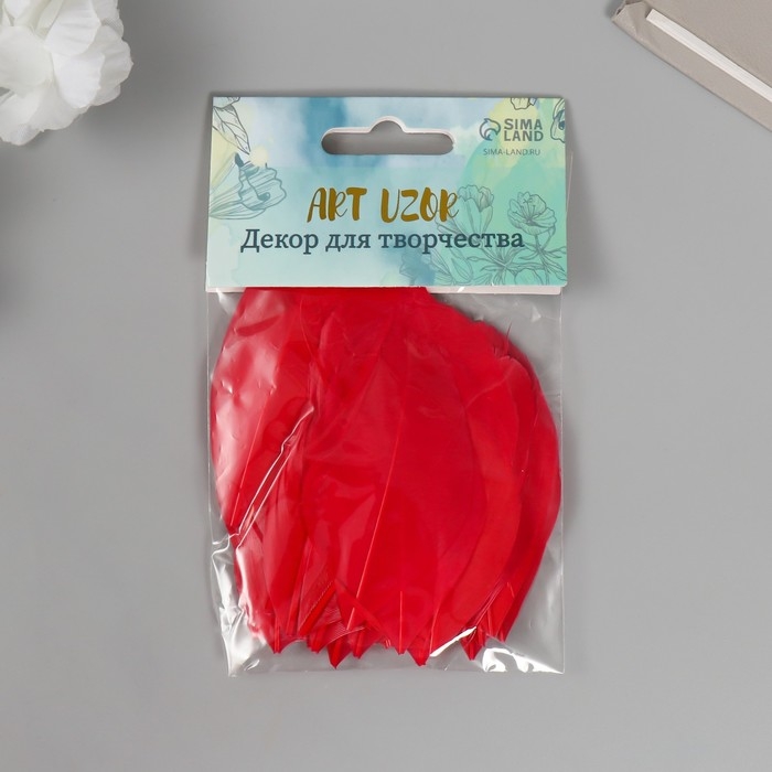 Перо декоративное гусиное "Алое" в форме листа набор 40 шт h=5-7 см