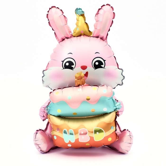 Шар фольгированный 37" &laquo;Зайка с тортом&raquo;, цвет розовый