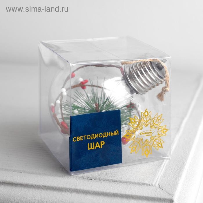 Ёлочный шар «Еловая ветка», батарейки, 1 LED, свечение тёплое белое Ёлочный шар «Еловая ветка», батарейки, 1 LED, свечение тёплое белое