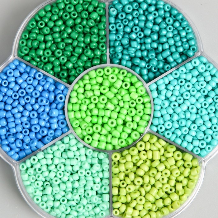 Бисер стекло 12/0 в цветке Бисер стекло 12/0 в цветке "Цвета леса" цветной 7 цветов х 8 гр 8,2х8,2х2 см