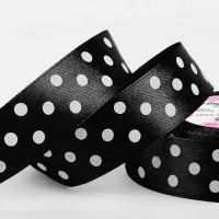 Лента атласная &laquo;Горошек&raquo;, 25 мм &times; 23 &plusmn; 1 м, цвет чёрный №039