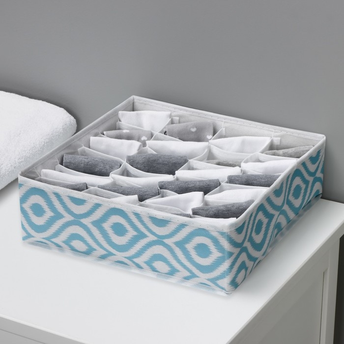 Органайзер для хранения белья Доляна «Лагуна», 24 ячейки, 30×30×10 см, цвет бирюзовый Органайзер для хранения белья Доляна «Лагуна», 24 ячейки, 30×30×10 см, цвет бирюзовый