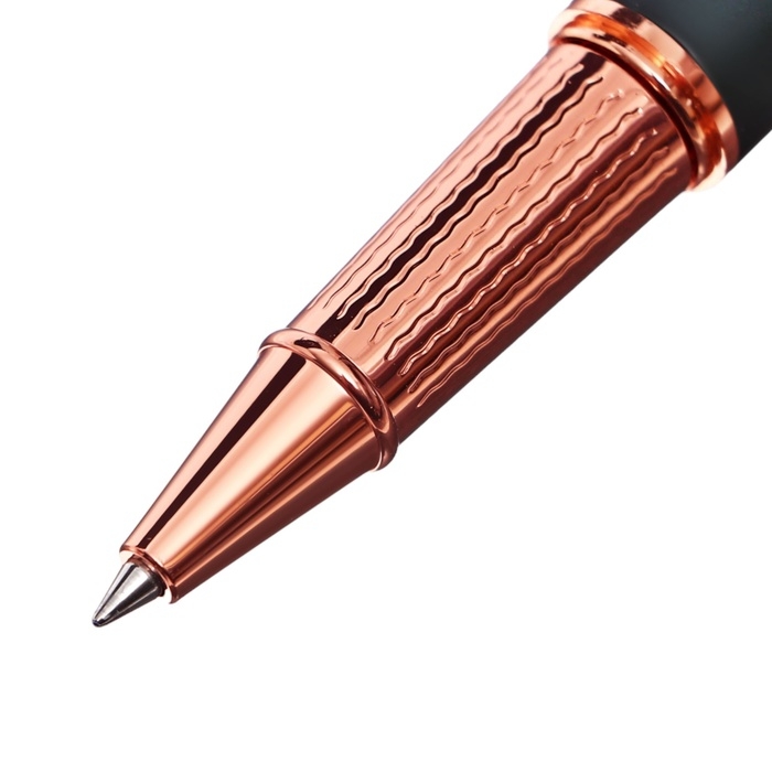 Ручка подарочная роллер в кожзам футляре Софтач корпус зеленый/медь Ручка подарочная роллер в кожзам футляре Софтач корпус зеленый/медь