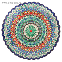 Тарелка Риштанская Керамика "Цветы", синяя, рельефная, 25см Тарелка Риштанская Керамика "Цветы", синяя, рельефная, 25см