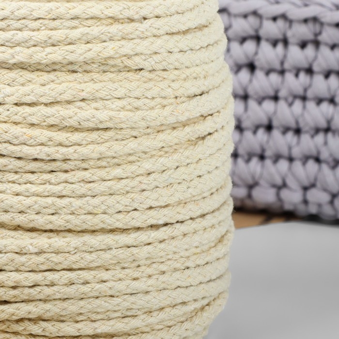 Шнур для плетения, хлопок, d = 5 мм, 50 &plusmn; 1 м, без сердечника, цвет белый