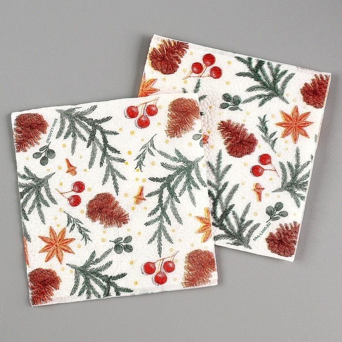 Новогодние салфетки бумажные «С Новым годом: шишки», однослойные, 24х24 см, 20 шт. Новогодние салфетки бумажные «С Новым годом: шишки», однослойные, 24х24 см, 20 шт.