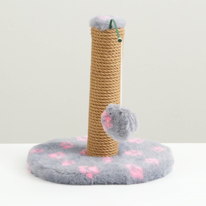 Когтеточка для котят на подставке, 30 х 24 х 35 см, джут, темно серая с розовыми лапками