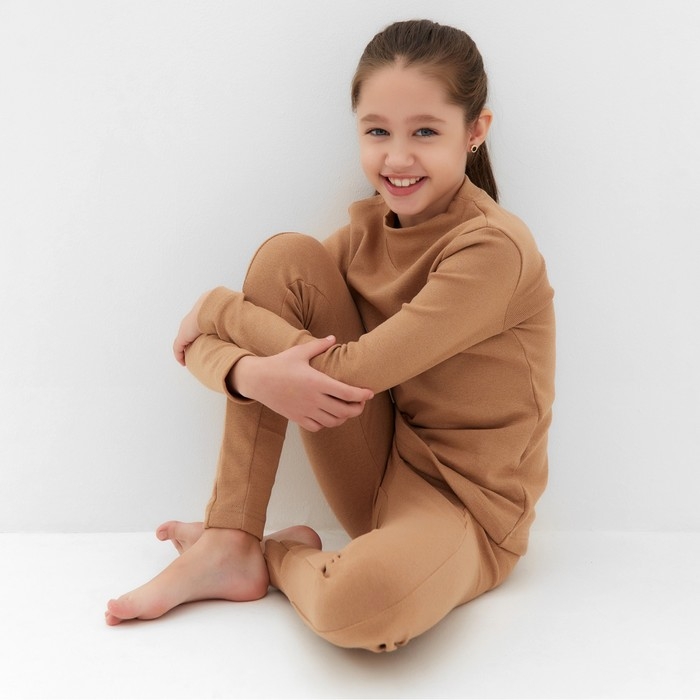 Термобелье для девочки (лонгслив, легинсы) цвет бежевый, рост 146