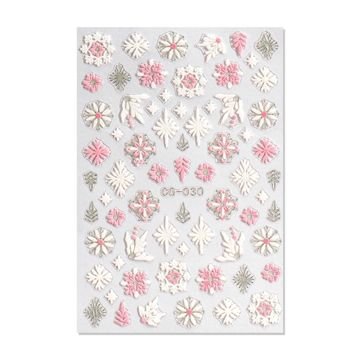 Новый год! Наклейки для ногтей &laquo;Снежинки&raquo;, объемные, цвет белый/розовый