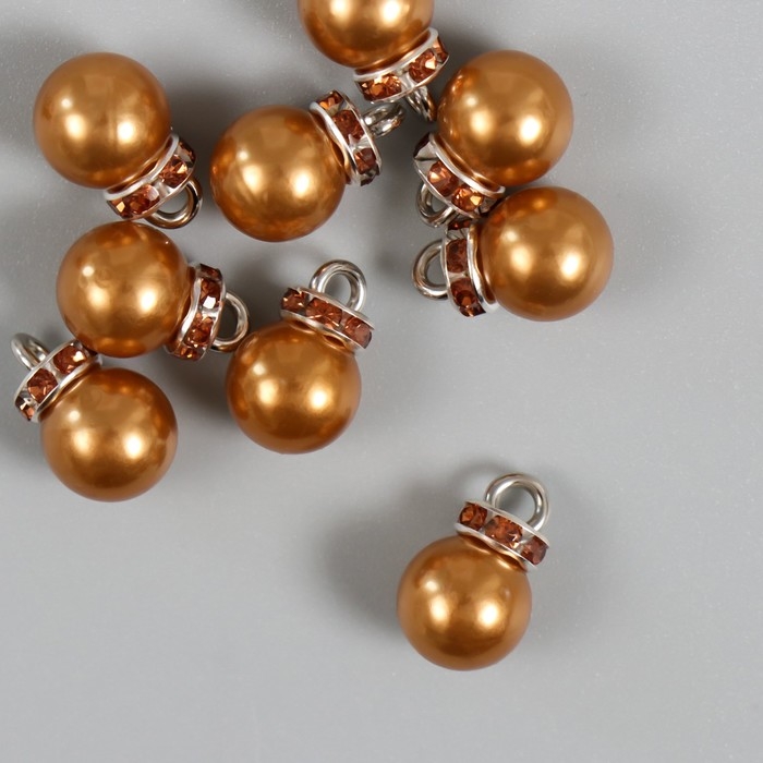 Декор для творчества пластик "Бронзовая жемчужина с петелькой" набор 10 шт 1х1,2 см