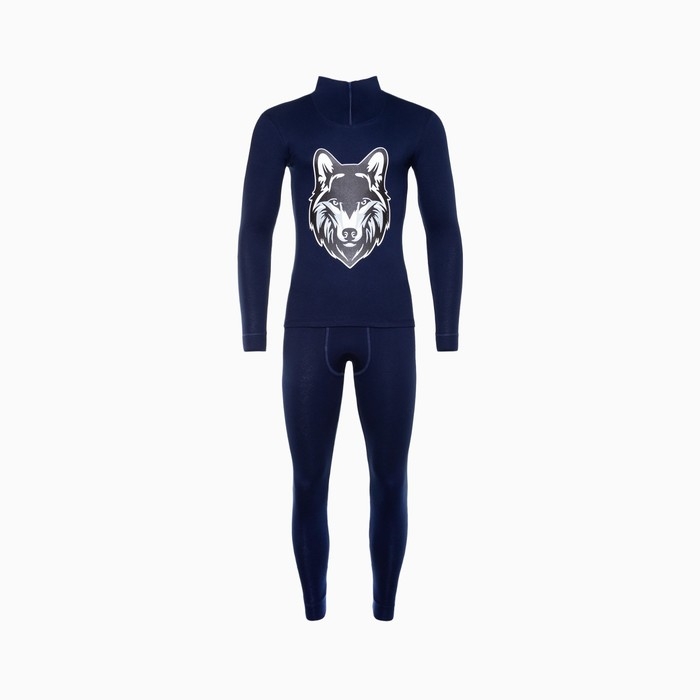 Термобельё мужское НАЧЁС (фуфайка, кальсоны) принт волк, цвет тёмно-синий, размер 56