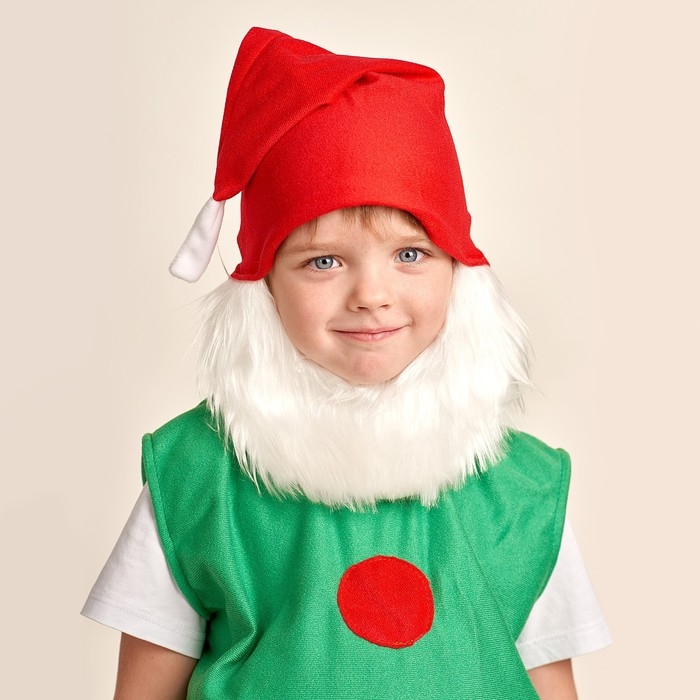 Карнавальный костюм &laquo;Гном&raquo;, колпак, борода, безрукавка, набивной живот, пояс, 3-5 лет, рост 104-116 см