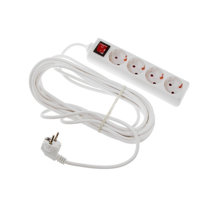 Удлинитель Luazon Lighting, 4 розетки, 7 м, 6 А, 1300 Вт, 3х0.75 мм2, с з/к, с выкл., Б