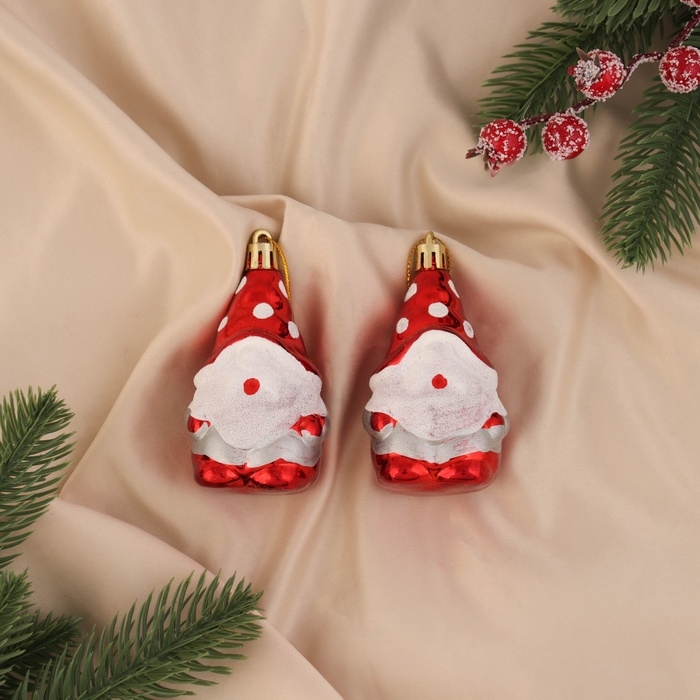 Украшение ёлочное "Гном, колпак в горох" (набор 2 шт) 9х4,5 см, красный