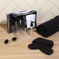 Набор банный, в косметичке, 8 предметов (полотенце 70 &times; 140 см, бутылочки 3 шт, баночки 2 шт, повязка на голову, лопатка), цвет МИКС