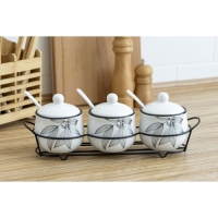 Банки керамические для специй на металлической подставке &laquo;Листья&raquo;, 200 мл, 3 шт