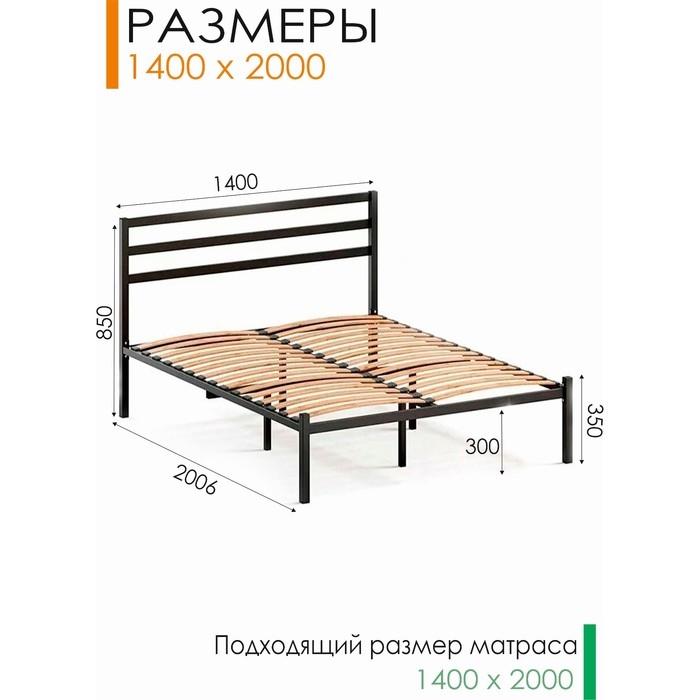 Кровать ЛОФТ 1400х2000, двуспальная, разборная, металлическая