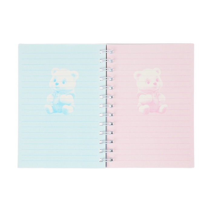 Записная книжка подарочная на гребне 80л,линия, цветной блок,обложка ПВХ 3D Мишка(17,6х13,5см)   105