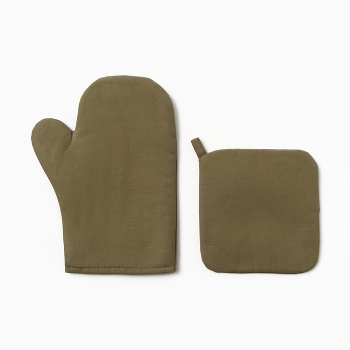 Кухонный набор Этель Kitchen, цвет зелёный, варежка-прихватка 18х29 см, прихватка 19х19 см