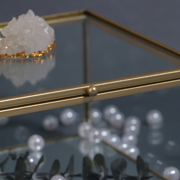 Органайзер для хранения &laquo;MOUNTAINS&raquo;, с крышкой, стеклянный, с зеркальным дном, 1 секция, 15 &times; 15 &times; 8,5 см, цвет прозрачный/медный