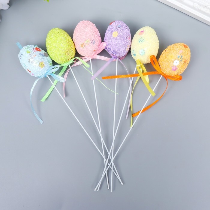 Декор пасхальный на палочке Декор пасхальный на палочке "Яйцо посыпка цветы" набор 6 шт яйцо 3х4 см 19х3х3 см