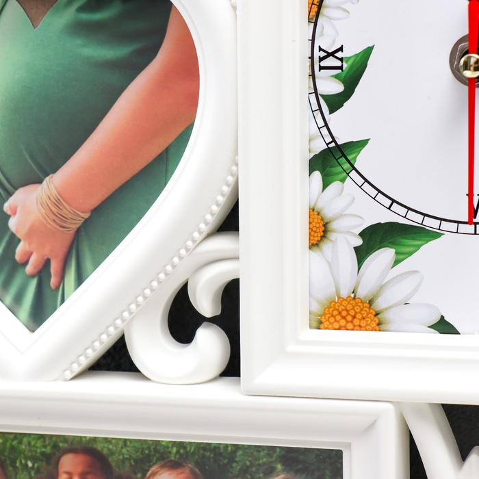 Фоторамка с часами Фоторамка с часами "Счастье" 4 фото, белый