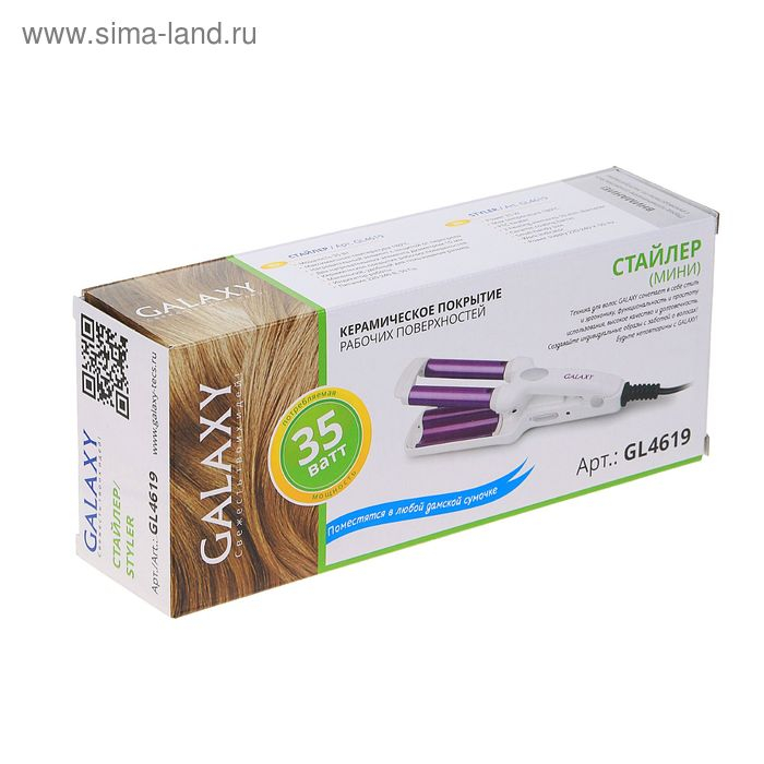 Плойка Galaxy GL 4619, 35 Вт, керамическое покрытие, d=10 мм, 180°С, белая Плойка Galaxy GL 4619, 35 Вт, керамическое покрытие, d=10 мм, 180°С, белая