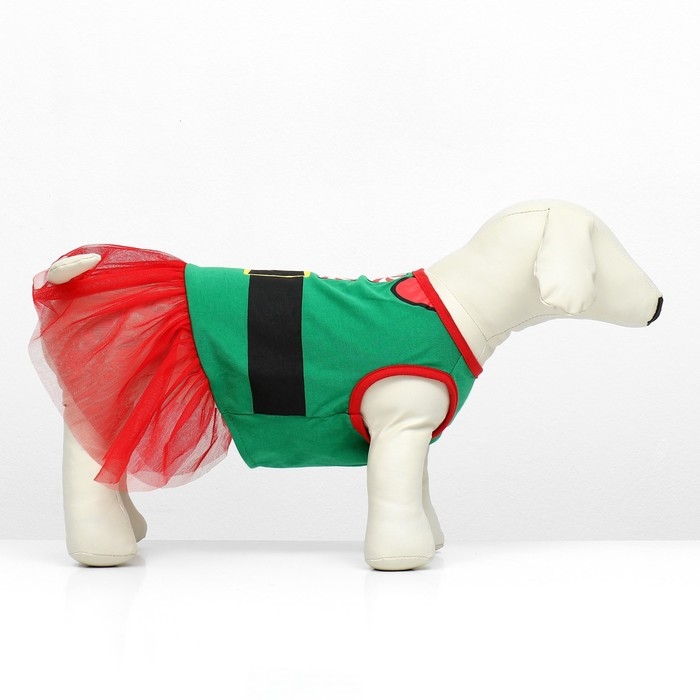 Костюм для животных Костюм для животных "Эльфийка", размер XS (ДС 22, ОГ 32, ОШ 21 см), красно-зелёный