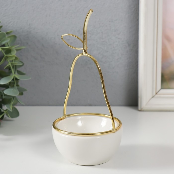 Сувенир керамика, металл подставка "Груша" белая с золотом 8х8х17 см