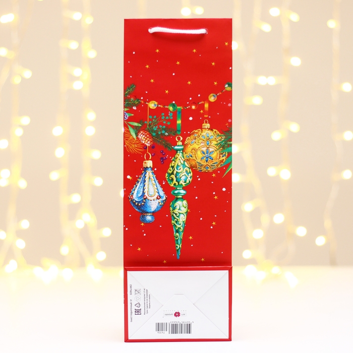 Новый год. Пакет подарочный Новый год. Пакет подарочный "Игрушки на ёлку", 12 х 36 х 8,5 см.