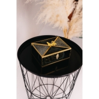 Шкатулка стекло с металлическим каркасом "Бабочка и лист" чёрная дымка 18,7х14,6х9 см Шкатулка стекло с металлическим каркасом "Бабочка и лист" чёрная дымка 18,7х14,6х9 см